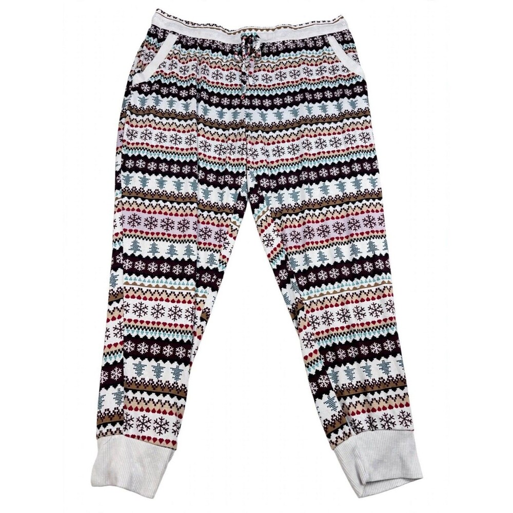 Joy Spun Pajama Pants 2X Fair Isle Christmas Tree Snowflake Jogger
